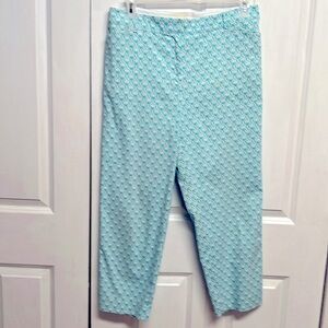 Talbots Blue White Geometric Print High rise Pocket Crop Pants Size 12